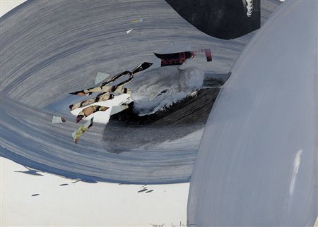 DANGELO SERGIO Milano 1932Fucina, 1964tempera e collage su carta cm. 50x70,...