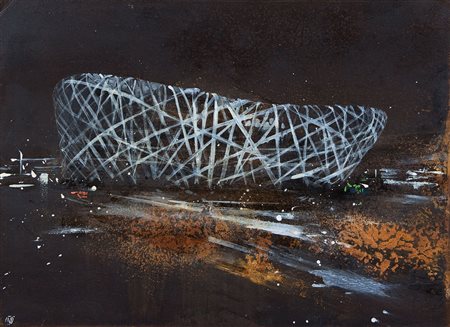 BUSCI ALESSANDRO Milano 1971Beijng stadiumsmalti su ferro cm. 51x71, firma in...