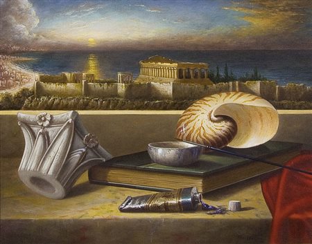 NUNZIANTE ANTONIO Napoli 1956Viaggio nel tempo, 2001olio su tela cm. 40x50,...