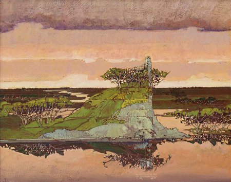 VILLANI ENRICO Vercelli 08/09/1928Progetto di tramonto, 1985olio su tela cm....