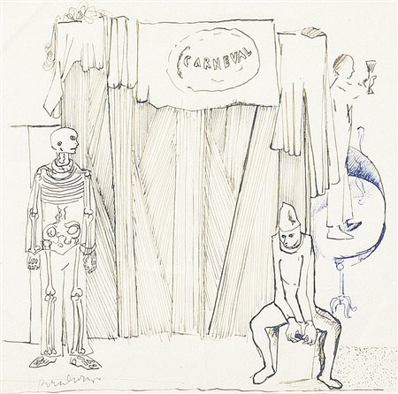 CARUSO BRUNO Palermo 08/08/1927Carnevalchina e penna su carta cm. 19x19,...