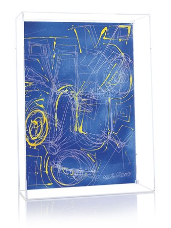 MARCHI MAHATMA Varese 10/10/1972Vespa, 2015scultura in vetro su fondo blu cm....