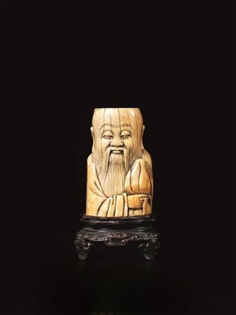 PICCOLO PORTA PENNELLI CINA TARDA DINASTIA MING in avorio modellato nella...