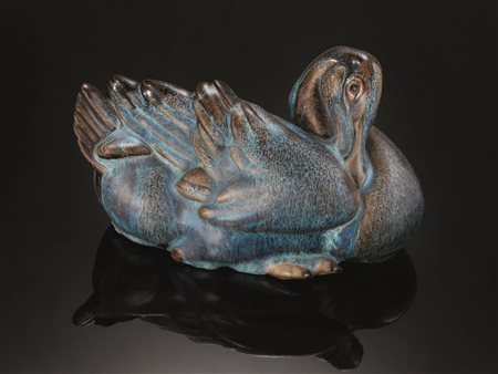 PAPERA, CINA, SEC. XIX in porcellana, lung. cm 20 A porcelain duck, China,...
