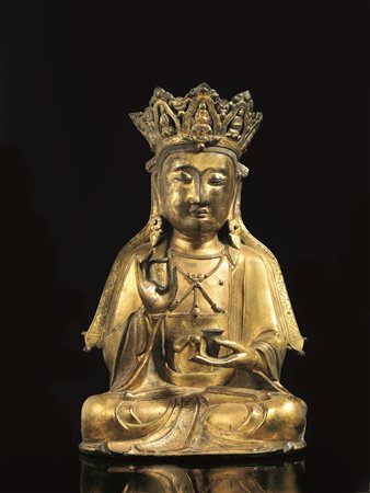 SCULTURA, CINA, DINASTIA MING, SEC. XVII in bronzo dorato, raffigurante...