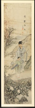 DUE DIPINTI, CINA, SECC. XIX-XX su seta , uno raffigurante due figure...