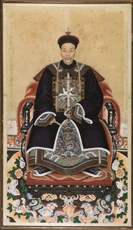 DIPINTO , CINA , SEC. XIX su carta riportata su pannello , raffigurante...