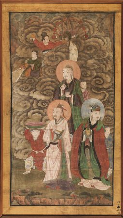 DIPINTO , CINA , SEC. XIX su tela, raffigurante saggi e divinit&agrave; in un...