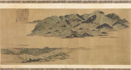 DIPINTO , CINA , SEC. XIX su seta , raffigurante paesaggio con montagne , cm...