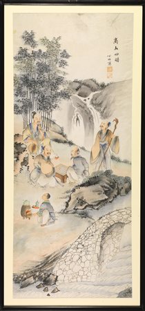 DUE DIPINTI CINA, SECC. XIX-XX su seta, uno, raffigurante giocatori in un...