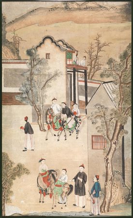 DUE DIPINTI, CINA, SEC. XIX su carta , uno raffigurante scena di vita...