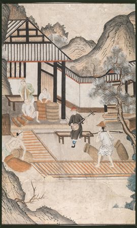 DUE DIPINTI, CINA, SEC. XIX su carta, uno, raffigurante paesaggio con...