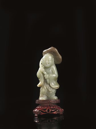 DUE INTAGLI, CINA, SEC. XX raffiguranti bambino con fiori di loto e saggio ,...