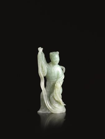 INTAGLIO, CINA, SECC. XIX-XX in giada celadon, raffigurante figura femminile...