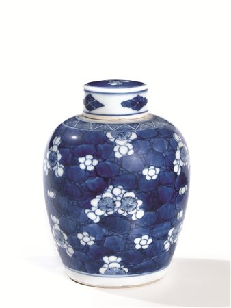 PICCOLA GIARA, CINA, DINASTIA QING, EPOCA KANGXI in porcellana bianca e blu,...