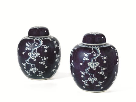 COPPIA DI POTICHES, CINA, DINASTIA QING, FINE SEC. XIX in porcellana a fondo...