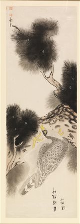 DIPINTO, CINA, SECC. XIX-XX su seta, raffigurante rapace adagiato su un ramo,...