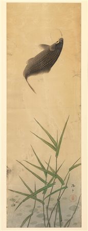 DIPINTO, GIAPPONE, SECC. XIX-XX su seta, raffigurante pesce, cm 114,5x38 A...