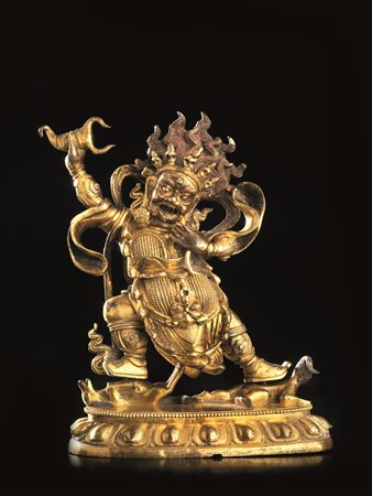 SCULTURA CINO TIBETANA, SEC. XVIII in bronzo dorato raffigurante...