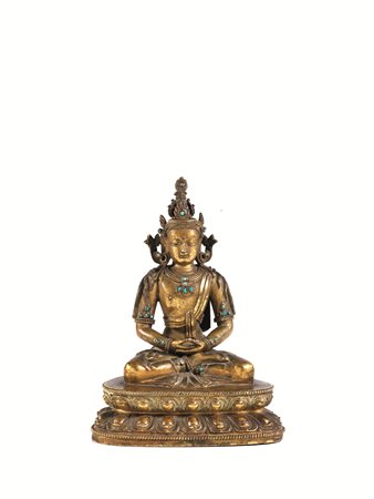 SCULTURA CINO TIBETANA, DINASTIA QING, SEC. XVIII in bronzo dorato,...
