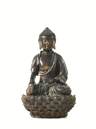 SCULTURA, CINA, DINASTIA MING in bronzo laccato e parzialmente dorato,...