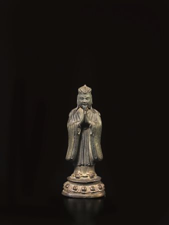 SCULTURA, CINA, DINASTIA FINE MING, SEC. XVIII in bronzo parzialmente dorato,...