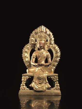 AMITAYUS, CINA, DINASTIA QING, SEC. XVIII in bronzo dorato, assiso in...