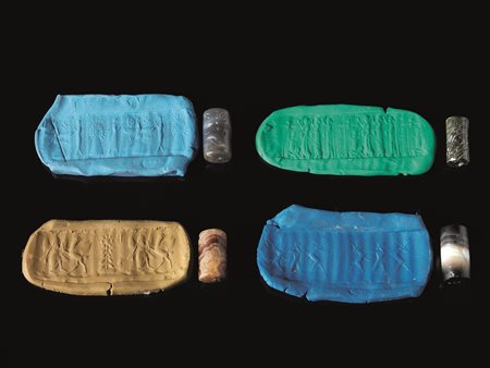 QUATTRO SIGILLI A CILINDRO NEOBABILONESI E ACHEMENIDI Materia e tecnica:...
