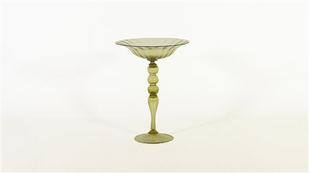 ALZATA CENTROTAVOLA IN VETRO SOFFIATO COLOR AMBRA coppa con bordo mosso,...