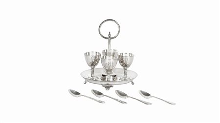 SET PORTAUOVO IN SHEFFIELD completo di cucchiaini, presa centrale a cerchio,...