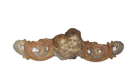 FREGIO IN LEGNO LACCATO con puttini, volute e girali cm 29x99 LACQUERED FRIEZE