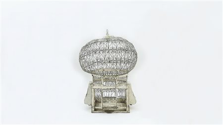 VOLIERA IN LEGNO E METALLO LACCATO BIANCO inizio del XX secolo lievi difetti...