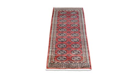 TAPPETO KASHMIR BUKARA vecchia manifattura, fondo rosso mattone, campo con...