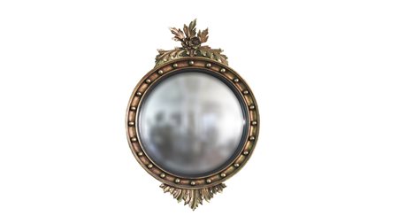 PICCOLA SPECCHIERA IN LEGNO INTAGLIATO E DORATO cimasa con foglie d'acanto e...