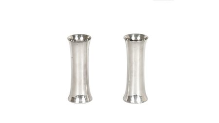 COPPIA DI VASI IN SHEFFIELD DI FORMA SVASATA, lievi difetti h cm 18 PAIR OF...