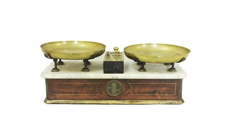 GRANDE BILANCIA D'EPOCA Fine del XIX secolo base in legno, ripiano in marmo...