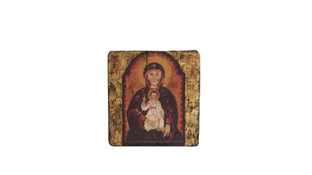 ICONA TEMPERA SU TAVOLA raffigurante Madonna con Bambino cm 25x24 ICON,...