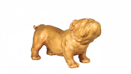 BULLDOG IN LEGNO RIVESTITO IN CUOIO h cm 38x69x28 LEATHER COVERED FIGURE OF A...
