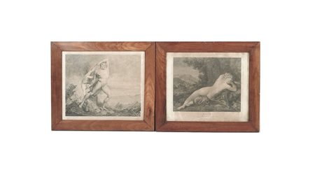 DIANA E ERCOLE E CACO XIX secolo due incisioni, in cornice, difetti cm 26x32,...
