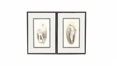 FIGURE FEMMINILI inizio del XX secolo coppia di incisioni, es 25/98, es...