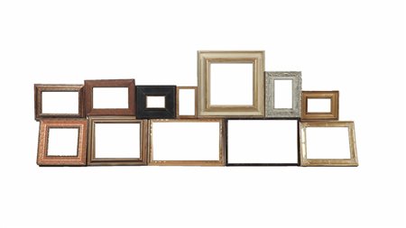 DODICI CORNICI D'EPOCA diverse misure e tipologie, difetti TWELVE OLD FRAMES
