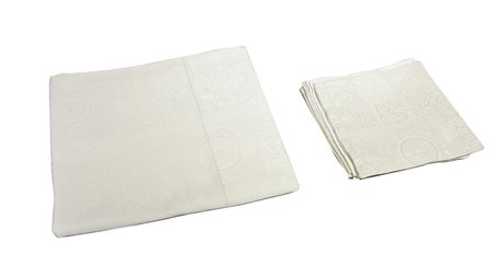 TOVAGLIA IN DAMASCO COLOR AVORIO corredata da dieci tovaglioli cm 180x300...