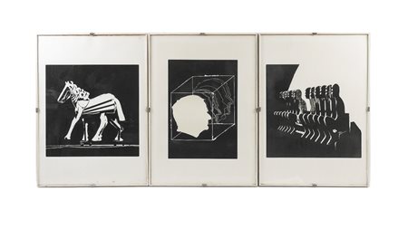 MARIO CEROLI Senza Titolo tre litografie, firmate, in cornice, tracce di...