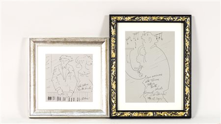 GIAMPAOLO TALANI Musicisti due bozzetti a penna su carta, firmati e dedicati,...