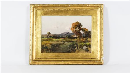 ARTURO TERRACINA (1882-1951) Paesaggio fluviale olio su cartoncino, firmato,...