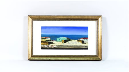 SALVATORE MAGAZZINI Marina, olio su tavoletta, firmato, al verso firmato e...