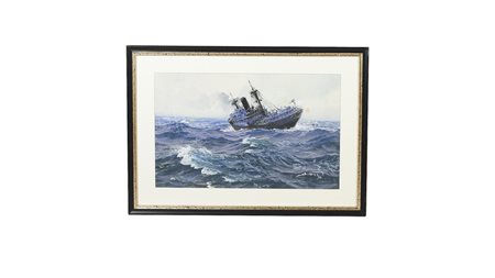 DIMITRIE STIUBEI (1901-989) Nave a vapore 1968 tempera su cartoncino, firmato...