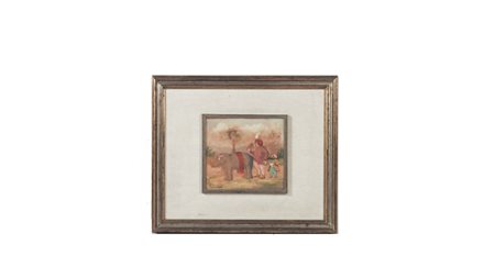 NINO TIRINNANZI (1923-2002) Paesaggio indiano con personaggi tecnica mista su...