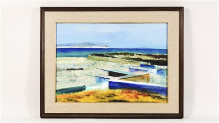 SALVATORE MAGAZZINI TIRRENIA olio su tavoletta, firmato, al verso firmato e...