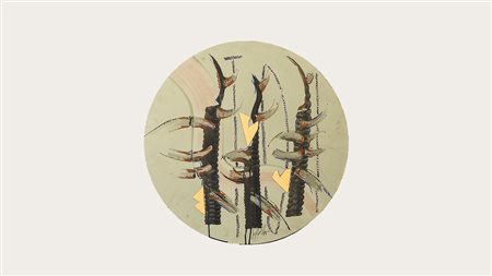 SERGIO DANGELO D'Autunno tecnica mista su faesite in tondo, firmato, al verso...